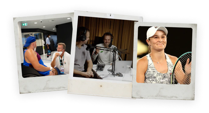 Ben Crowe in the media with Dylan Alcott and Ash Barty.